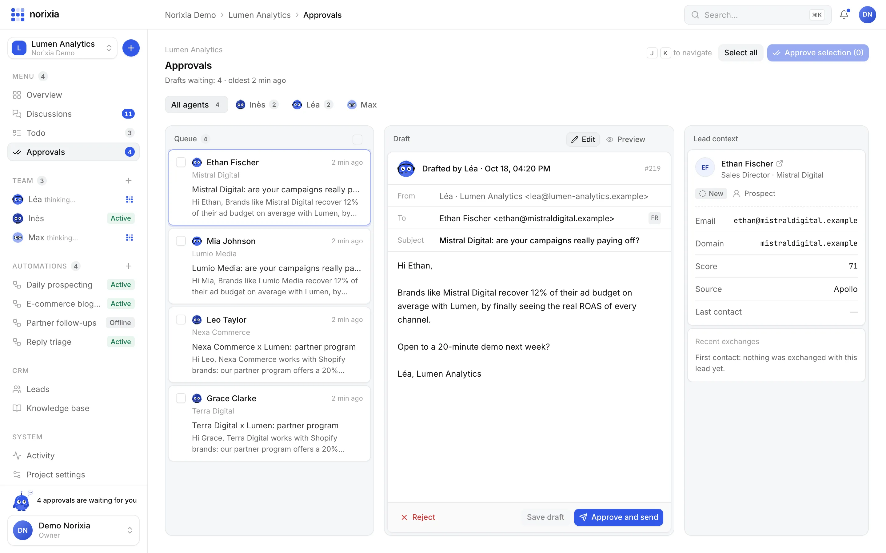 Approvals screen of the Norixia app