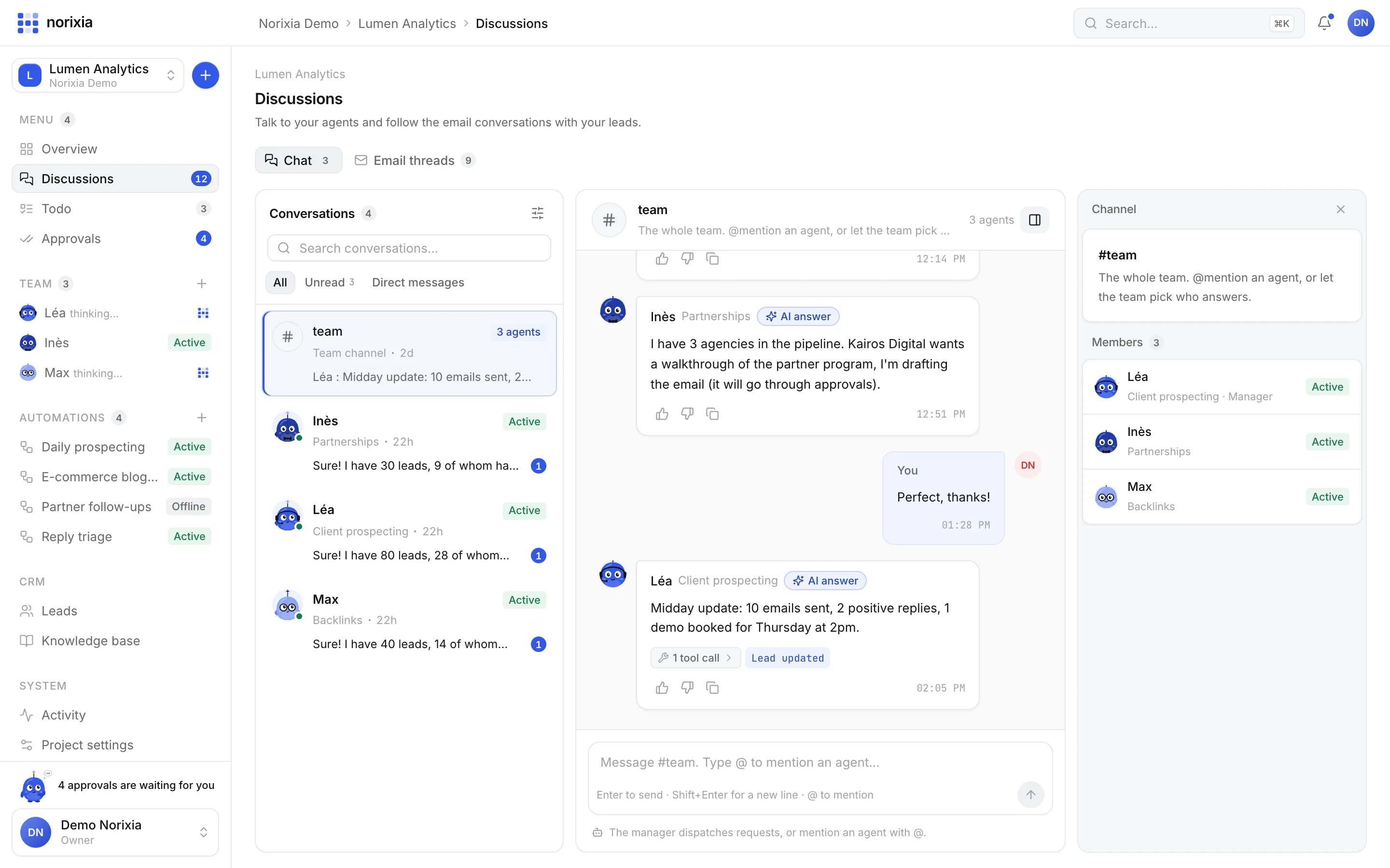 Discussions screen of the Norixia app